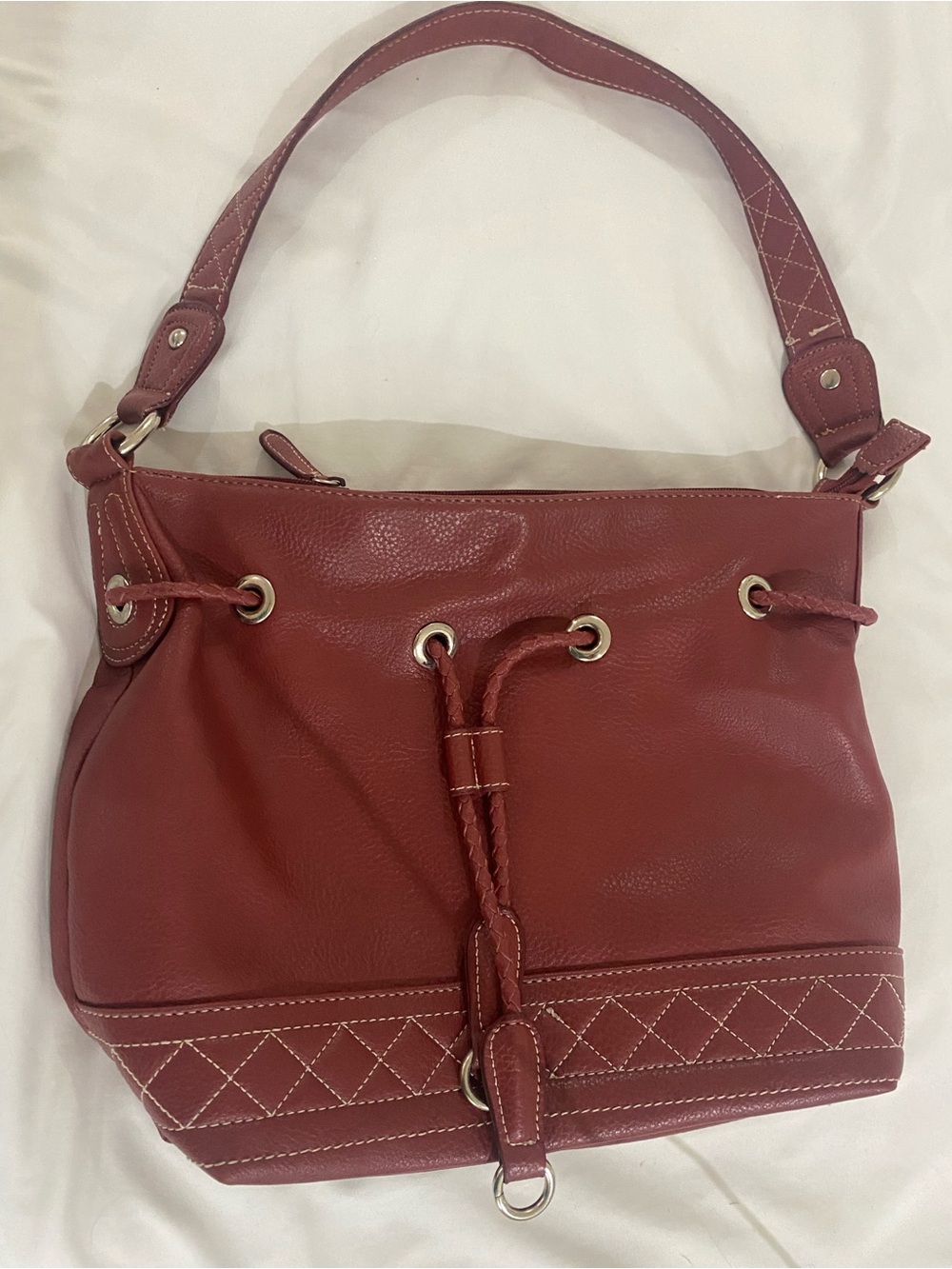 Alfred Dunner Red Braided Drawstring Shoulder Bag